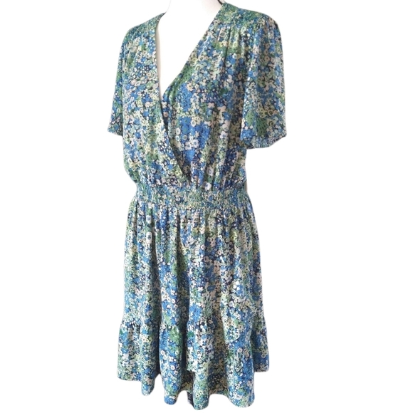 🌿🦋19 Cooper XL Floral Wrap Top Elastic Waist Tiered Ruffle Hem Babydoll Dress - Picture 3 of 8